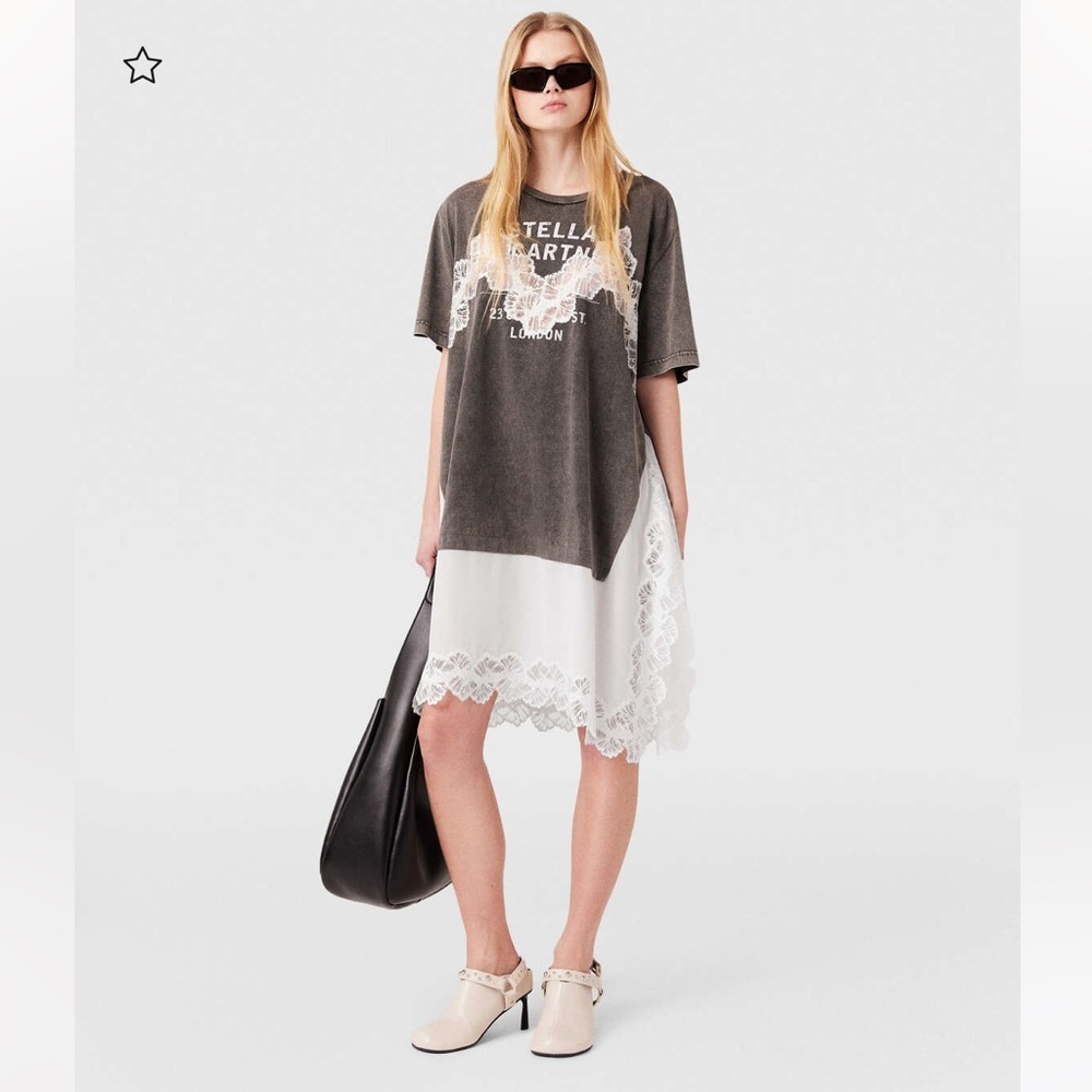 Stella McCartney Lace Insert T-Shirt Midi Dress in Gray mélange